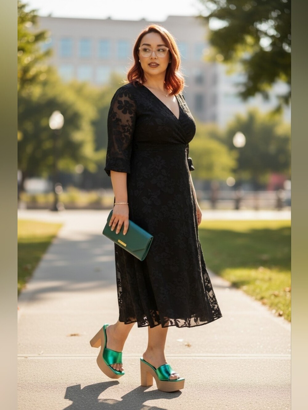 Metallic Green Platform Slide Heels